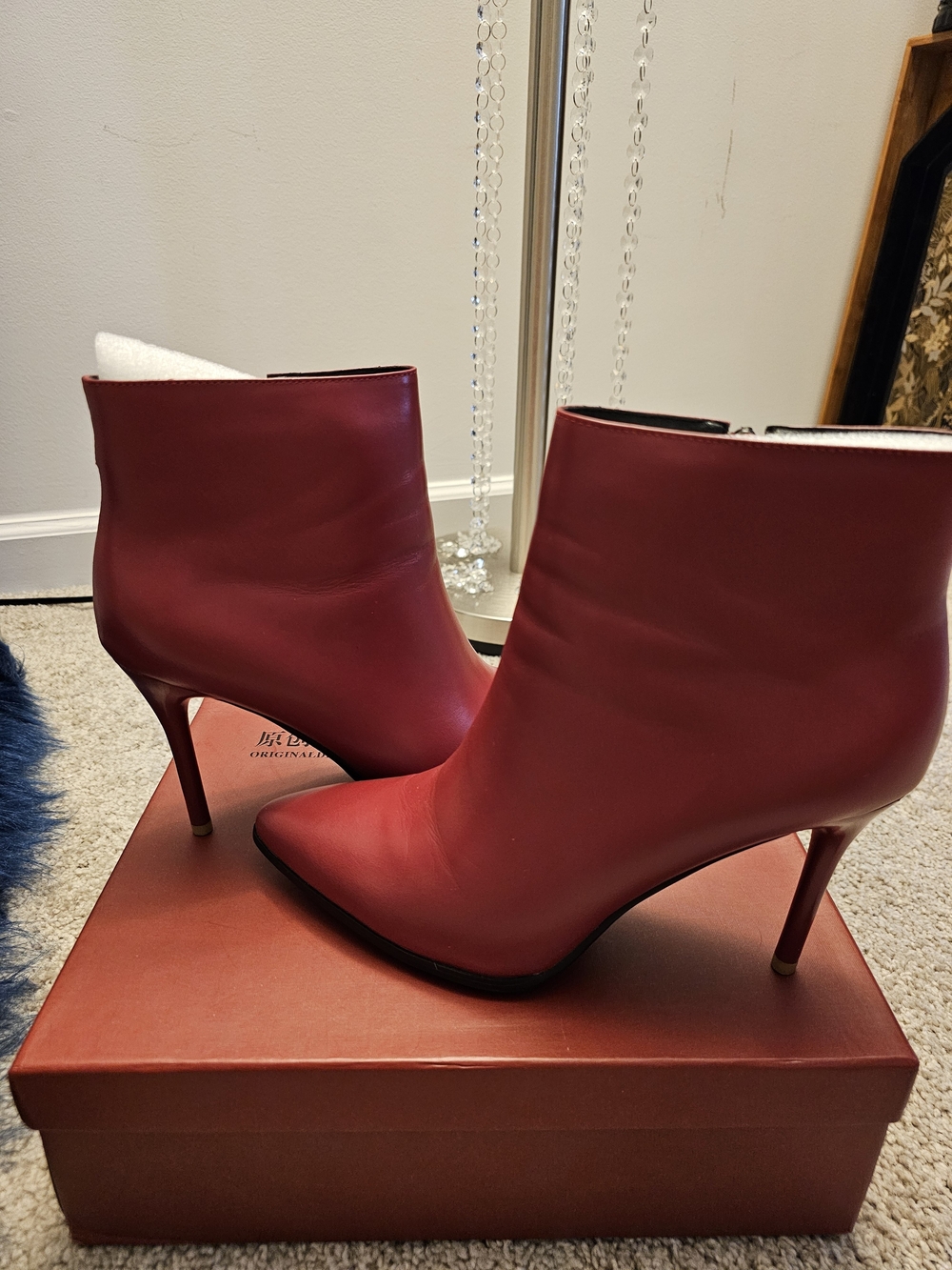 Women's CUSTOM Red Leather Pointed-Toe Ankle Boots